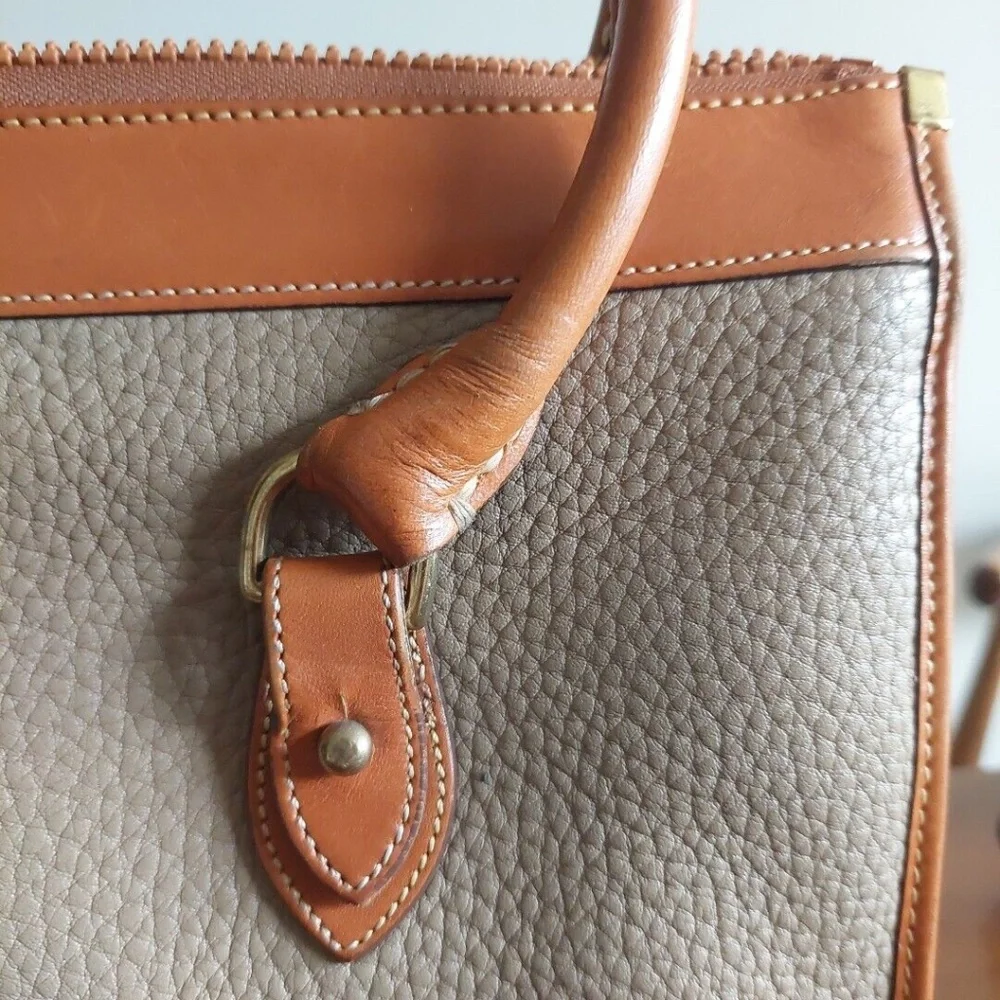 Dooney & Bourke Gray and Tan Pebbled Leather Satchel